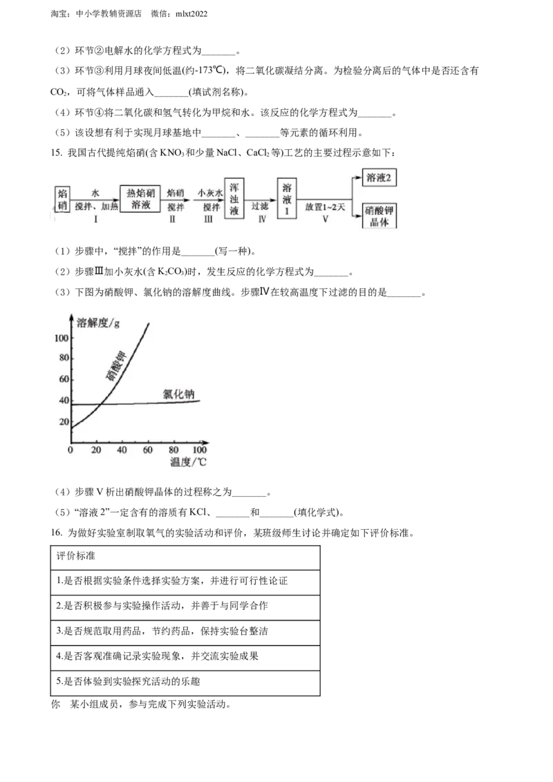 精品解析：2022年福建省中考化学真题（原卷版）_中考真题_5.化学中考真题2015-2024年_2022年中考化学真题（127份）14