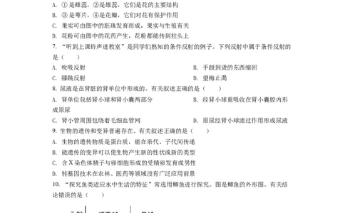 精品解析：2022年江苏省连云港市中考生物真题（原卷版）_中考真题_8.生物中考真题2015-2024年_2022年全国中考生物114份14