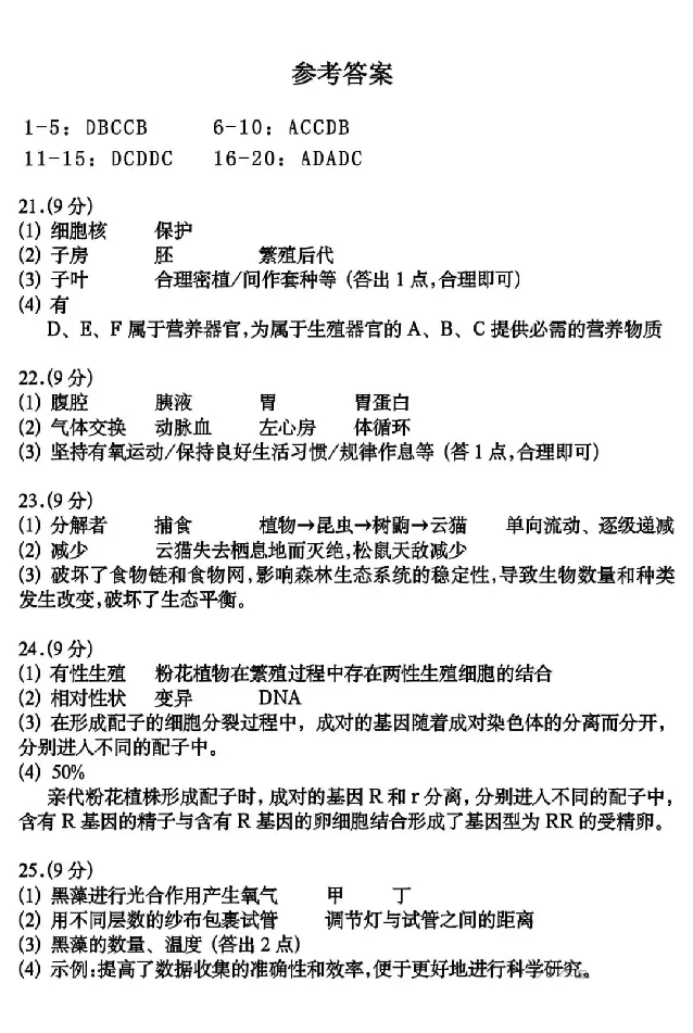 2025成都中考生物真题及答案解析_2025全国各地《中考真题试卷及答案》_2025成都中考真题及答案