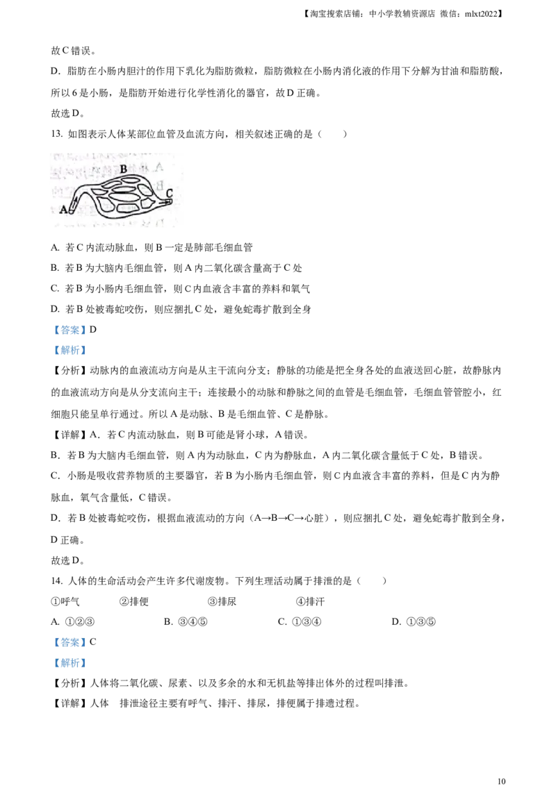 精品解析：2023年山东省滨州市中考生物真题（解析版）_中考真题_8.生物中考真题2015-2024年_2023年全国中考生物7.20_精品解析：2023年山东省滨州市中考生物真题