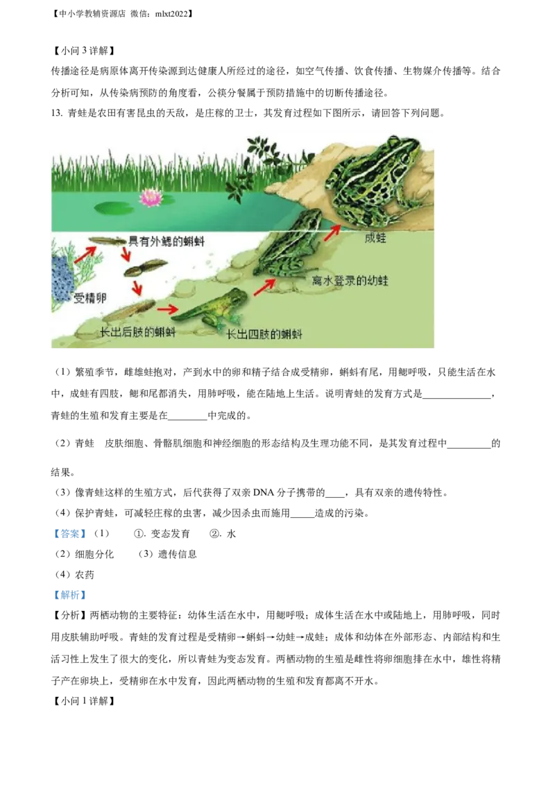 精品解析：2022年安徽省中考生物真题（解析版）_中考真题_8.生物中考真题2015-2024年_2022年全国中考生物114份14