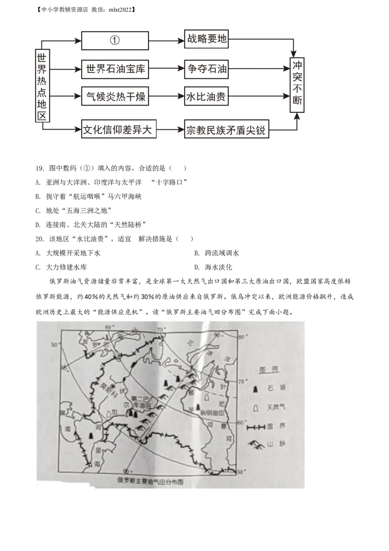 精品解析：2022年湖南省娄底市中考地理真题（原卷版）_中考真题_9.地理中考真题2015-2024年_2022中考地理真题98份18