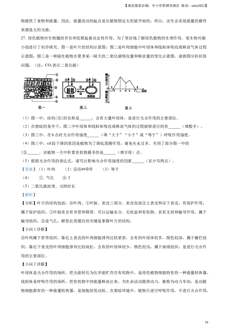 精品解析：2023年湖南省衡阳中考生物真题（解析版）_中考真题_8.生物中考真题2015-2024年_2023年全国中考生物7.20_精品解析：2023年湖南省衡阳中考生物真题