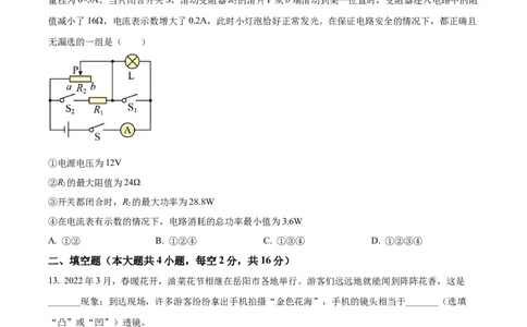 精品解析：2022年湖南省岳阳市中考物理试题（原卷版）_中考真题_4.物理中考真题2015-2024年_2022中考物理真题128份14