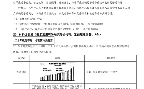 精品解析：2022年广西贺州市中考道德与法治真题（原卷版）_中考真题_7.政治中考真题2015-2024年_2022政治真题102份18
