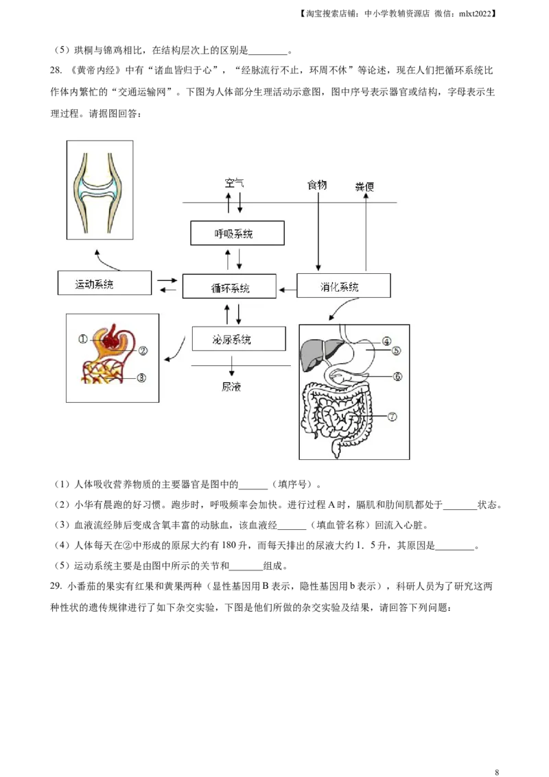 精品解析：2023年湖南省邵阳市中考生物真题（原卷版）_中考真题_8.生物中考真题2015-2024年_2023年全国中考生物7.20_精品解析：2023年湖南省邵阳市中考生物真题