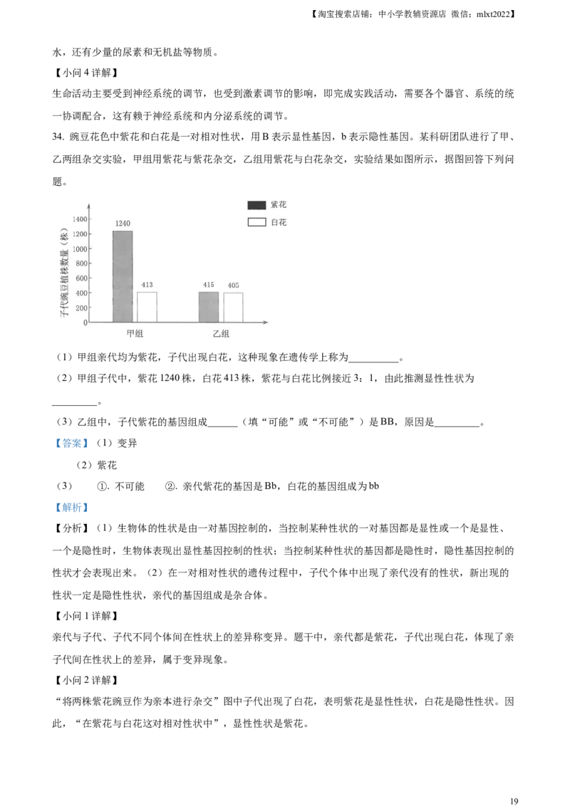 精品解析：2023年云南省中考生物真题（解析版）_中考真题_8.生物中考真题2015-2024年_2023年全国中考生物7.20_精品解析：2023年云南省中考生物真题