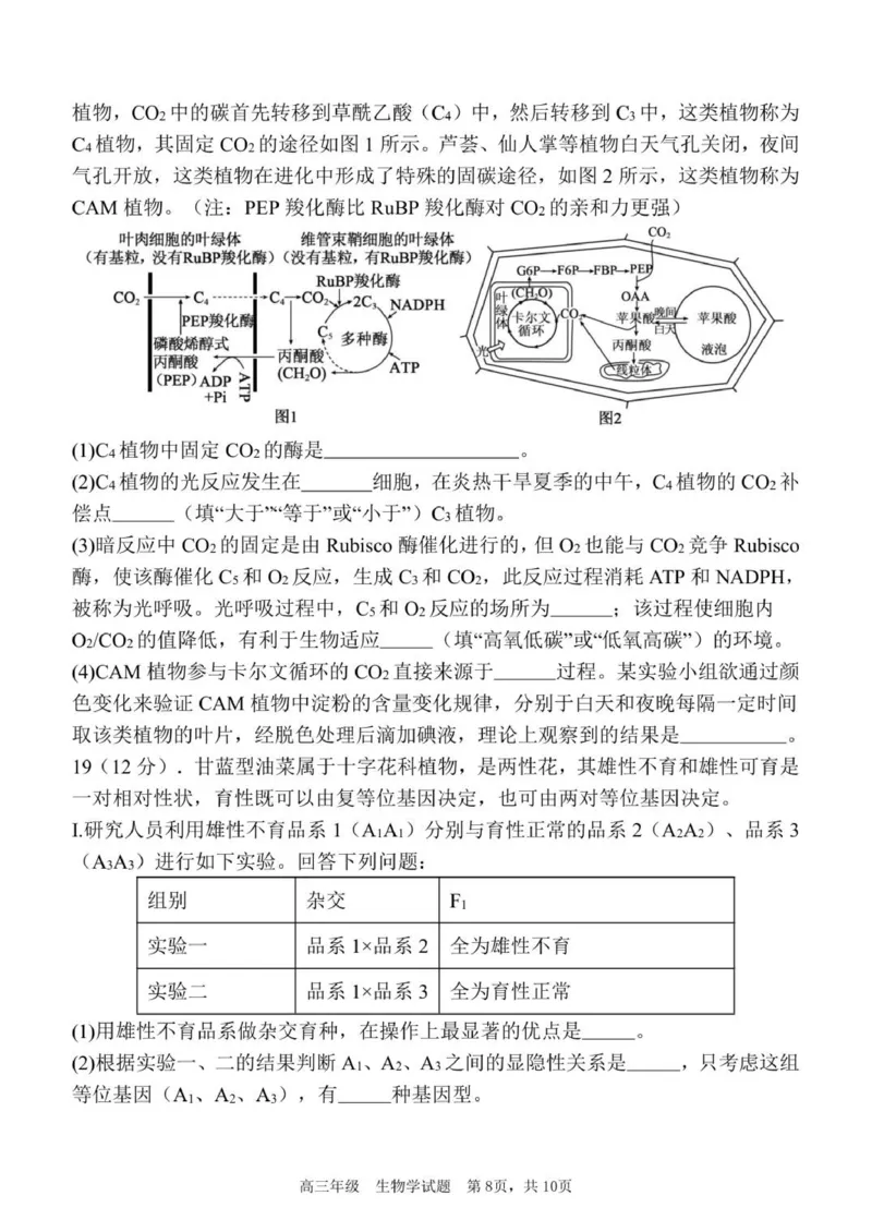 质量检测（三）生物试题_2025年12月_251222陕西省西安中学2025-2026学年高三上学期质量检测（三）（全科）_陕西省西安中学2025-2026学年高三上学期质量检测生物试卷（三）（含答案）