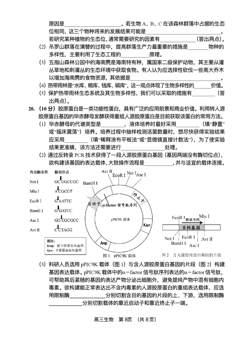 海南省海南中学等四校2024-2025学年高三下学期3月联考生物试题（含答案）_2025年4月_2504012025届海南省海南中学、海口市第一中学、文昌中学、嘉积中学四校高三下学期模拟联考