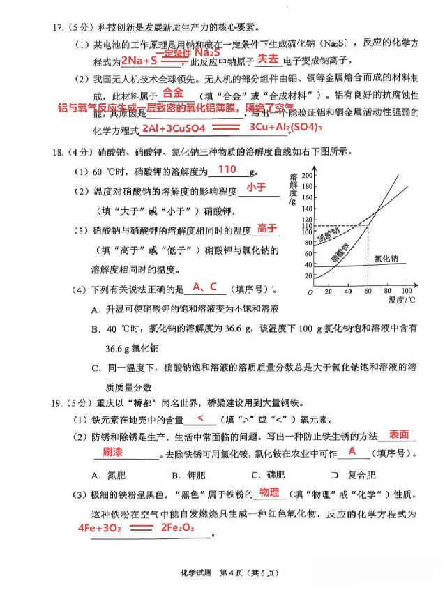 2025《重庆市初中学业水平考试》化学答案_2025全国各地《中考真题试卷及答案》_2025重庆中考真题及答案