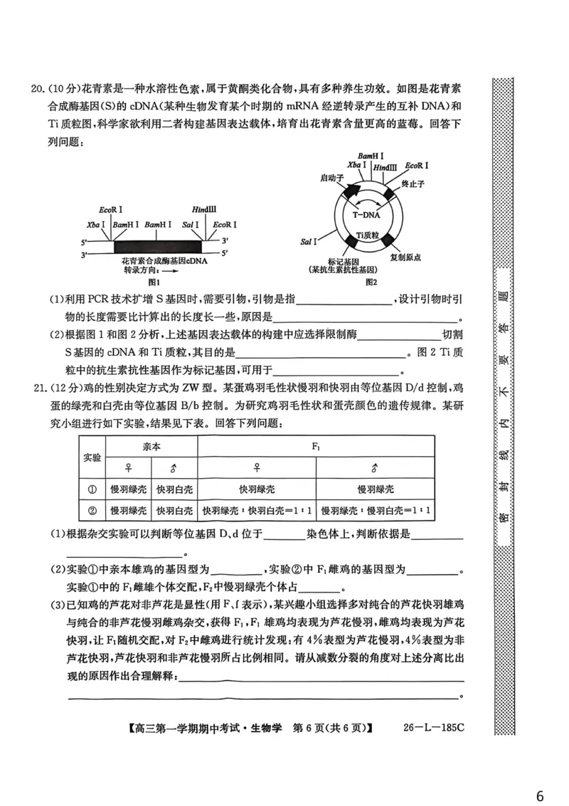 高三生物试卷_251111青海省西宁市大通县2026届高三上学期期中考试（全科）_青海省西宁市大通县2025-2026学年高三上学期期中考试生物试卷（含答案）