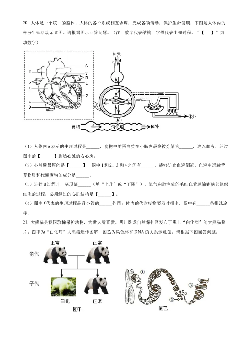 精品解析：2022年辽宁省盘锦市中考生物真题（原卷版）_中考真题_8.生物中考真题2015-2024年_2022年全国中考生物114份14