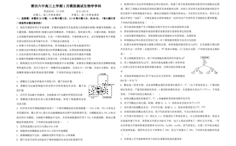 福建省莆田第六中学2024届高三上学期1月质检模拟测试生物_2024届福建省莆田第六中学高三上学期1月质检模拟测试