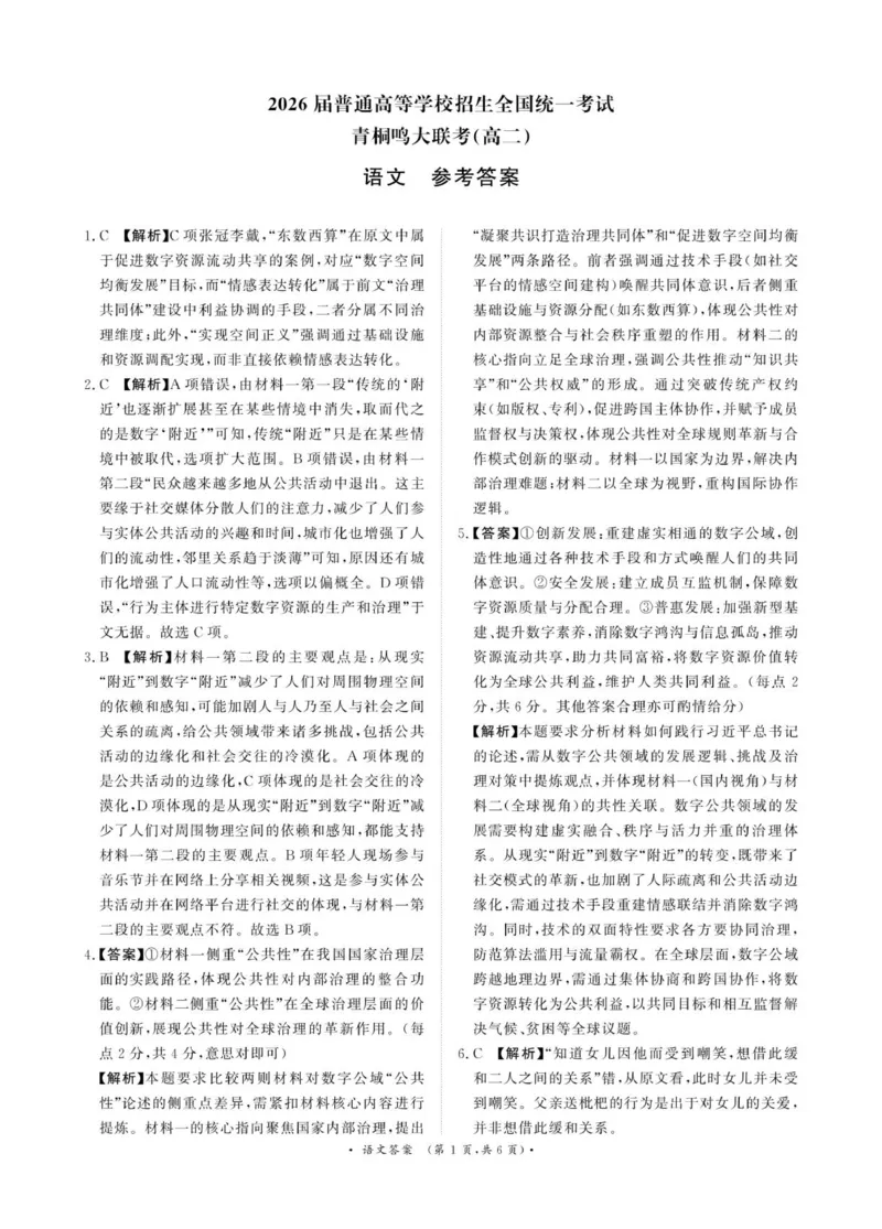语文答案-河南省青桐鸣大联考2025年6月高二下学期月考_2025年6月_250619河南省青桐鸣大联考2026届高二6月联考（全科）_语文-河南省青桐鸣大联考2025年6月高二下学期月考