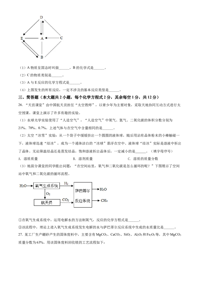 精品解析：2022年广西北部湾经济区中考化学真题（原卷版）_中考真题_5.化学中考真题2015-2024年_地区卷_广西省_化学南宁Q11-22_南宁中考化学