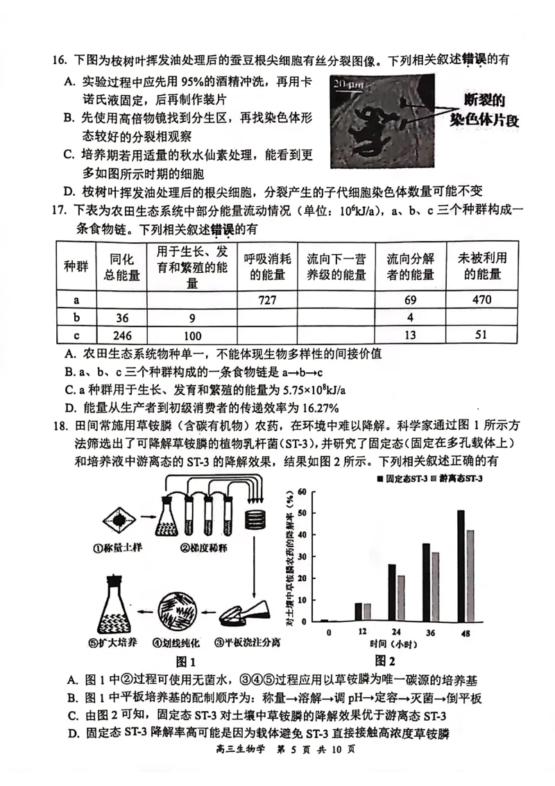 江苏省连云港市2023-2024学年高三第一次调研考试生物试题_2024届江苏省淮安市、连云港市高三上学期第一次调研考试（一模）