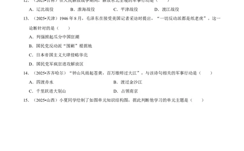 2026年中考历史常考考点专题之人民解放战争_162026年中考七科常考考点专题资料_006中考历史常考考点专题