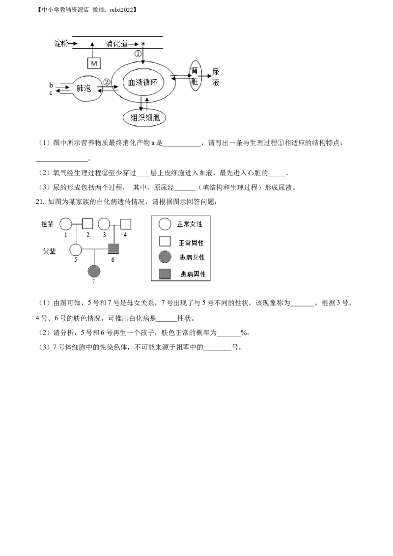 精品解析：2022年湖北省十堰市结业考试生物试题（原卷版）_中考真题_8.生物中考真题2015-2024年_2022年全国中考生物114份14