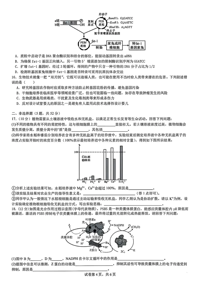 生物试题-四川省成都市第七中学2024-2025学年度下期高2026届零诊模拟考试_2025年6月_250625四川省成都市第七中学2024-2025学年度下期高2026届零诊模拟考试（全科）