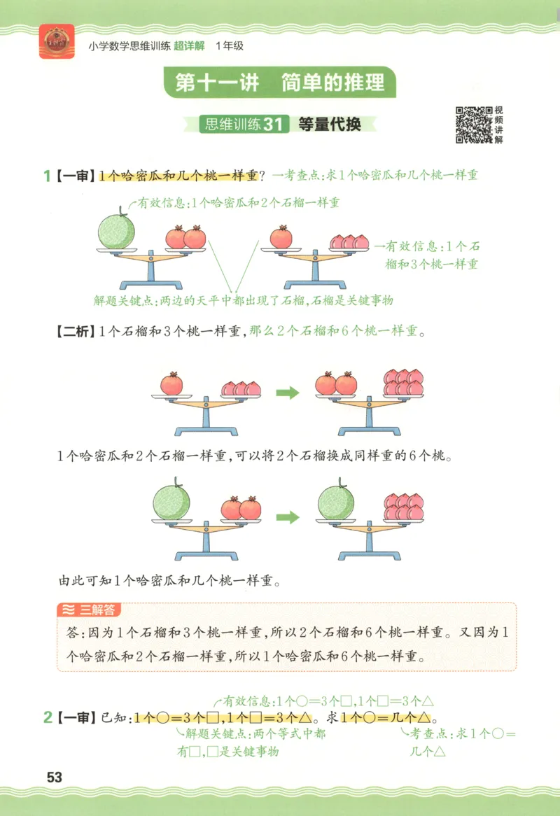 答案_25秋小学语数英习题试卷_数学_25秋《王朝霞数学思维训练超详解》1-6年级上_王朝霞数学思维训练超详解1