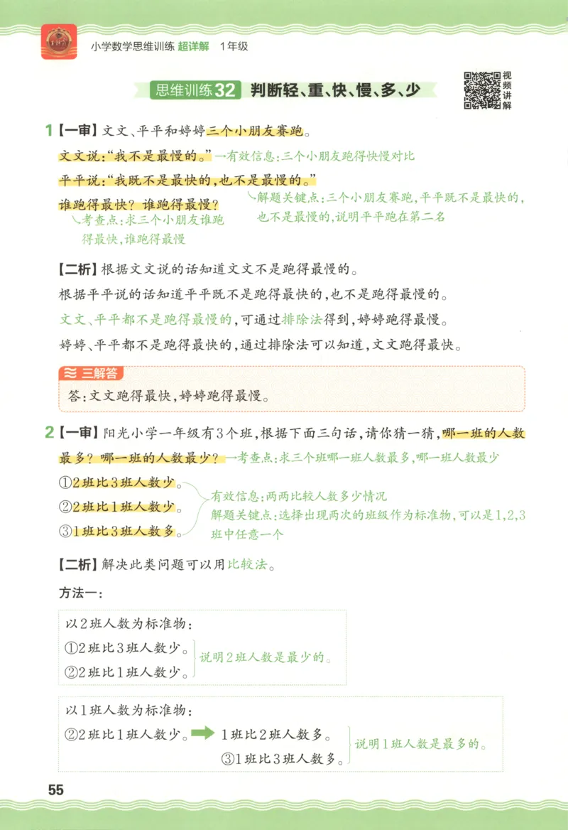 答案_25秋小学语数英习题试卷_数学_25秋《王朝霞数学思维训练超详解》1-6年级上_王朝霞数学思维训练超详解1