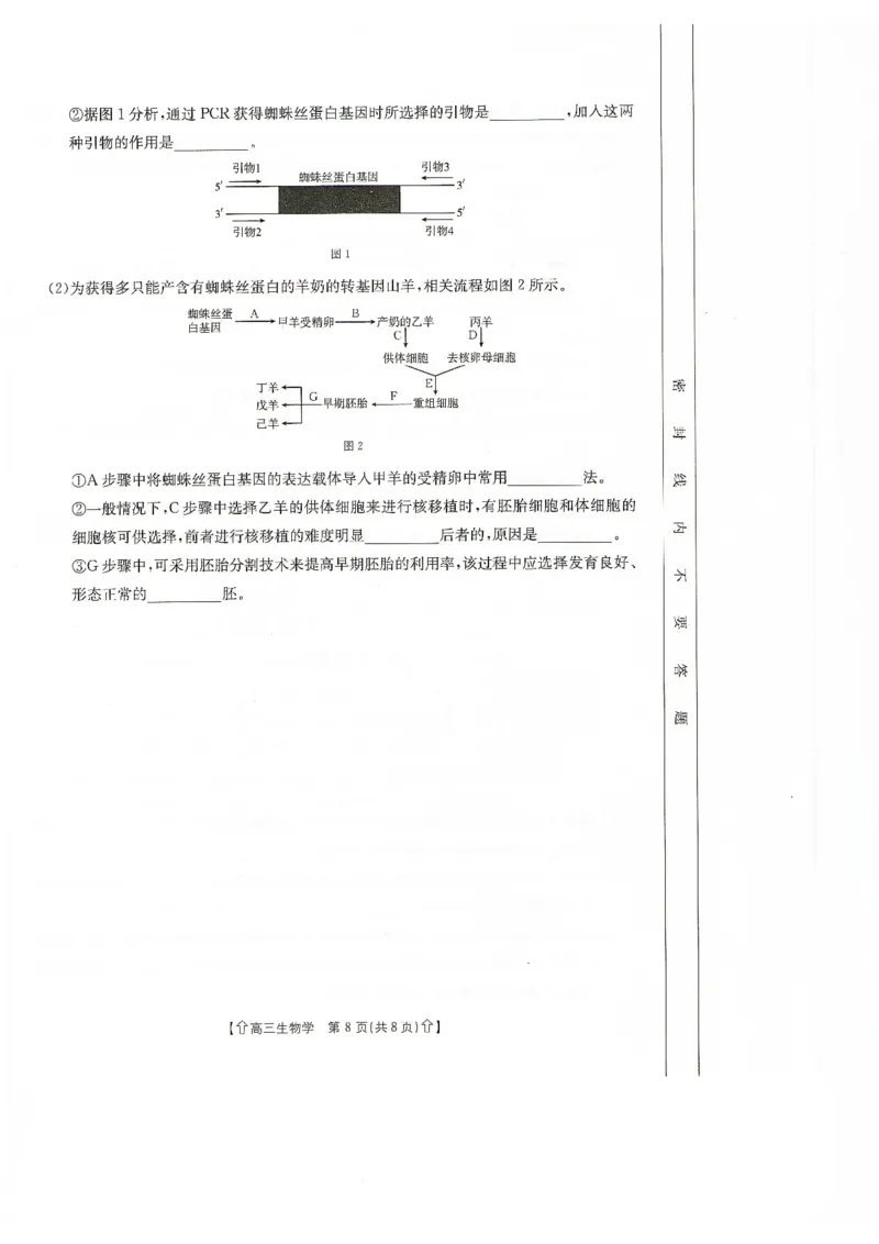甘肃省2024届高三上学期1月阶段调考（金太阳角标箭头）生物_2024届甘肃省高三上学期1月阶段调考（金太阳角标箭头）