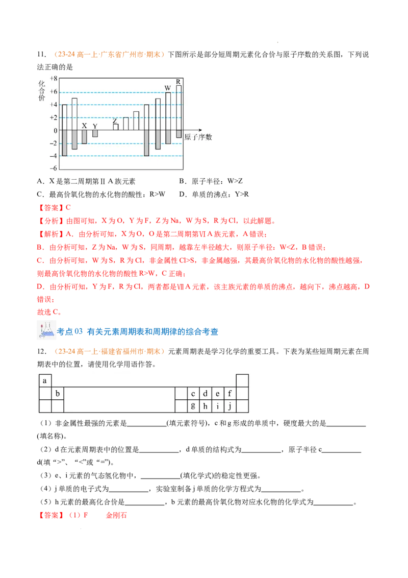 专题08元素周期表与元素周期律（解析版）_1多考区联考试卷_0108好题汇编备战2024-2025学年高一化学上学期期末真题分类汇编（新高考通用）