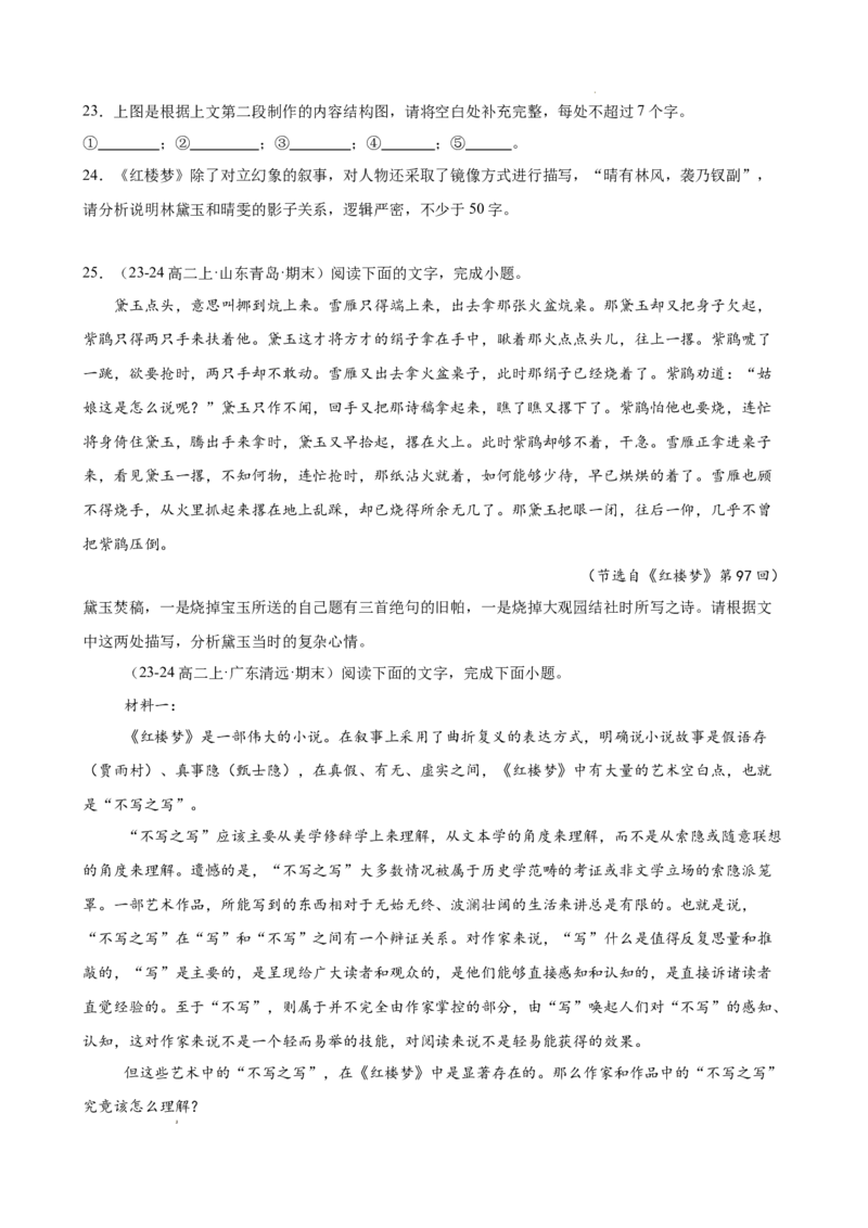 专题05整本书阅读《红楼梦》（名校名卷，20题）（原卷版）(1)_1多考区联考_0103好题汇编备战2024-2025学年高二语文上学期期末真题分类汇编（统编版）