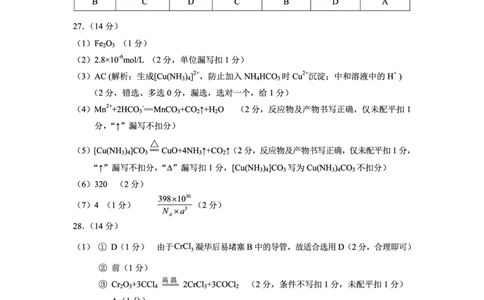 理科综合答案_2024届云南省大理州高中毕业生第二次复习统一检测_云南省大理州2024届高中毕业生第二次复习统一检测理综