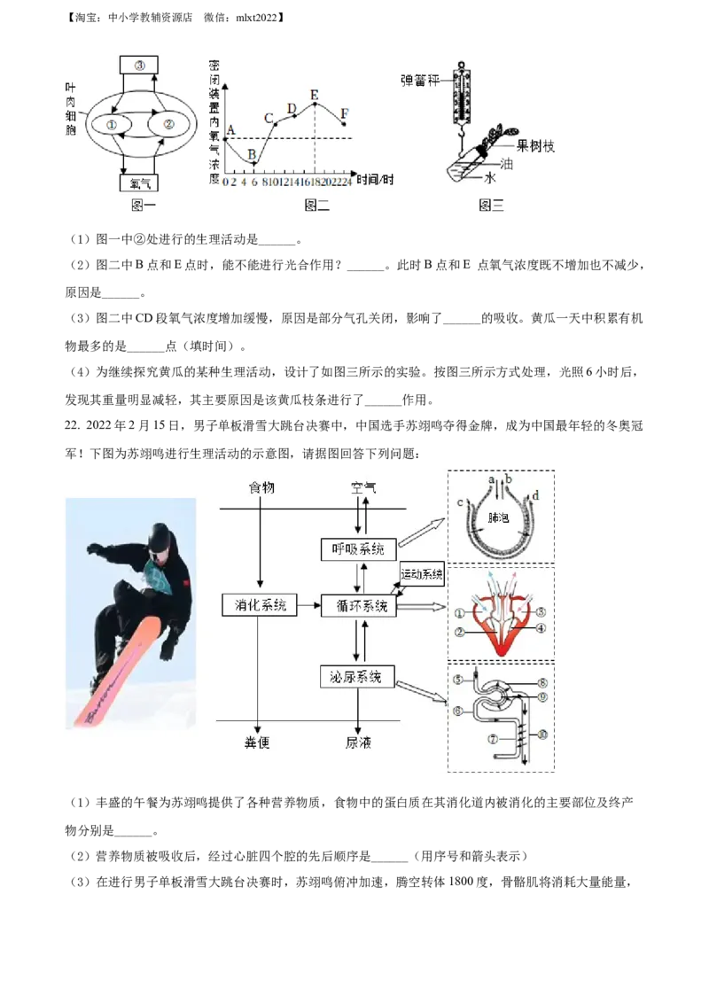 精品解析：2022年山东省菏泽市中考生物真题（原卷版）_中考真题_8.生物中考真题2015-2024年_2022年全国中考生物114份14
