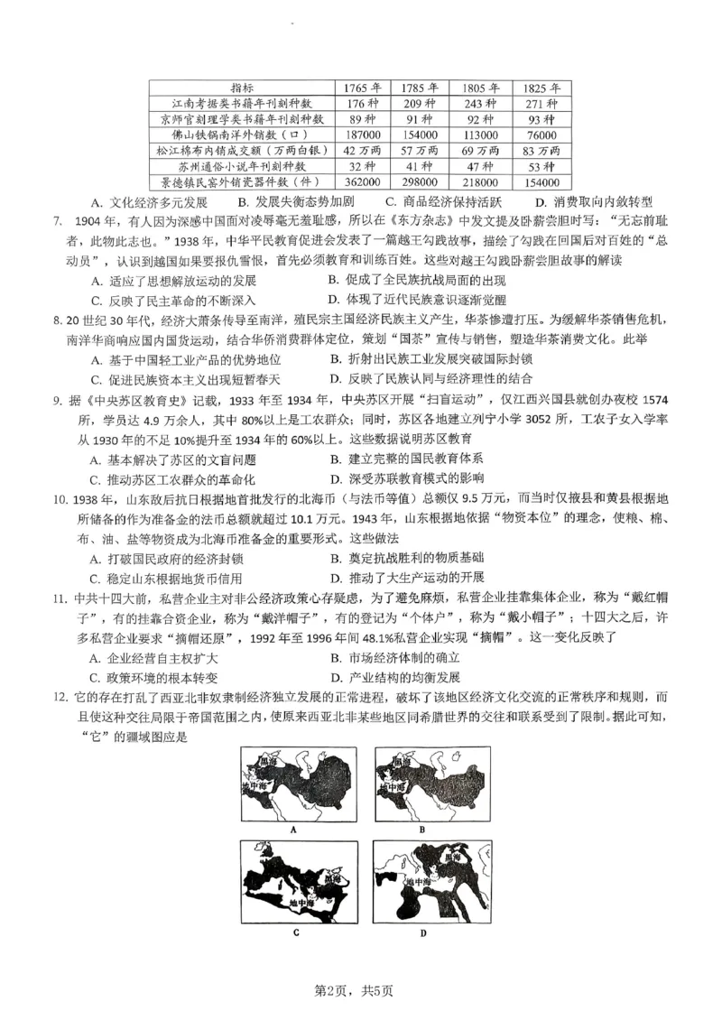 重庆市育才中学校2025-2026学年高三上学期12月月考历史_2025年12月_251207重庆市育才中学校2025-2026学年高三上学期12月月考（全科）