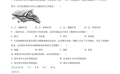 精品解析：2023年山西省阳泉市中考生物真题（解析版）_中考真题_8.生物中考真题2015-2024年_2023年全国中考生物7.20_精品解析：2023年山西省阳泉市中考生物真题