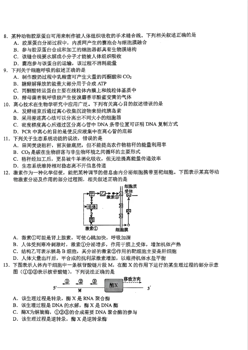 生物-浙江宁波市九校2025年高二下学期6月期末_2025年7月_250701浙江宁波市九校2025年高二下学期6月期末（全科）