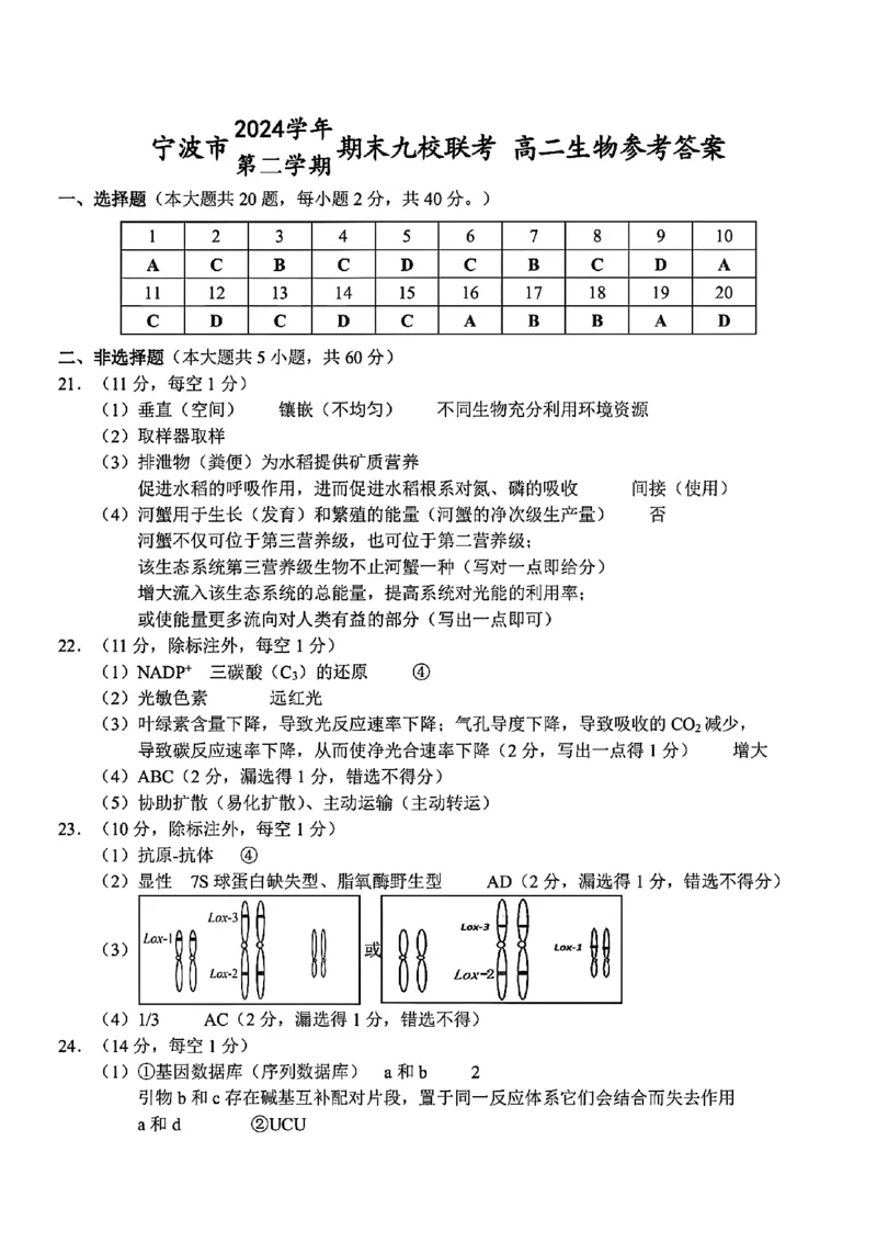生物-浙江宁波市九校2025年高二下学期6月期末_2025年7月_250701浙江宁波市九校2025年高二下学期6月期末（全科）