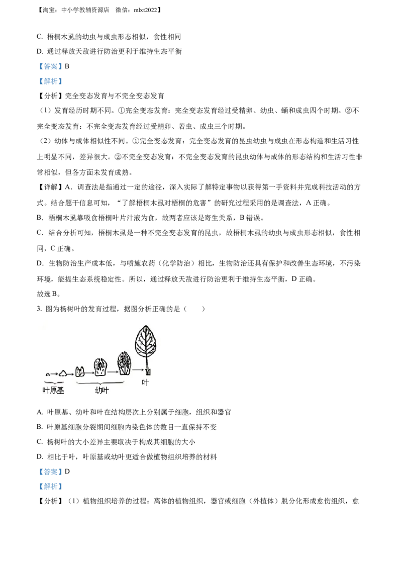 精品解析：2022年山东省潍坊市中考生物真题（解析版）_中考真题_8.生物中考真题2015-2024年_2022年全国中考生物114份14