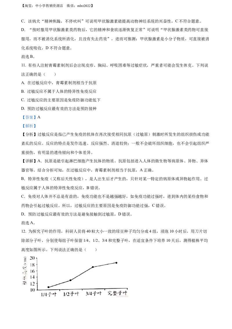精品解析：2022年山东省潍坊市中考生物真题（解析版）_中考真题_8.生物中考真题2015-2024年_2022年全国中考生物114份14