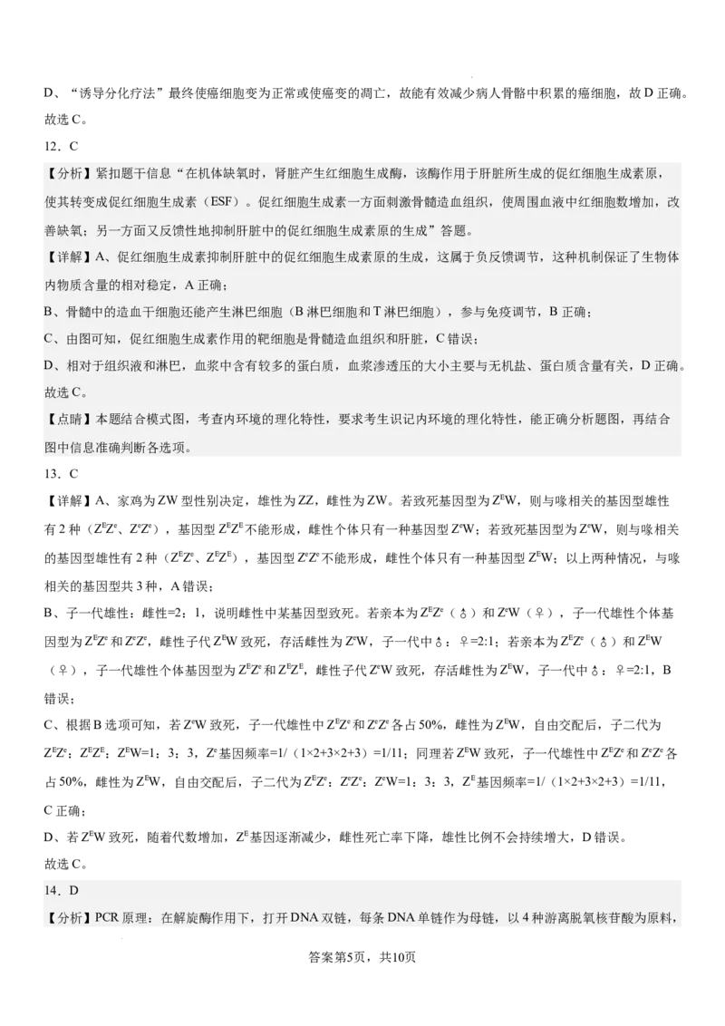 生物答案_2025年12月_2512162026届四川省成都市成华区列五中学高三上学期12月一诊考前模拟（全科）_2026届四川省成都市成华区列五中学高三上学期12月一诊考前模拟生物试题