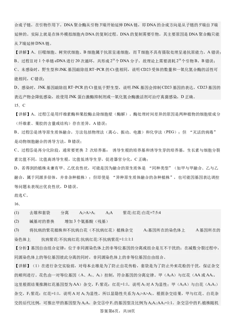 生物答案_2025年12月_2512162026届四川省成都市成华区列五中学高三上学期12月一诊考前模拟（全科）_2026届四川省成都市成华区列五中学高三上学期12月一诊考前模拟生物试题