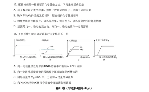 精品解析：2023年山东省聊城市中考化学真题（原卷版）_中考真题_5.化学中考真题2015-2024年_2023年中考化学真题7.20_精品解析：2023年山东省聊城市中考化学真题