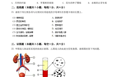 精品解析：2022年辽宁省沈阳市生物中考真题（原卷版）_中考真题_8.生物中考真题2015-2024年_2022年全国中考生物114份14