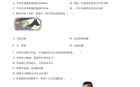 精品解析：2023年云南省中考物理试题（原卷版）_中考真题_4.物理中考真题2015-2024年_2023中考物理真题7.20_精品解析：2023年云南省中考物理试题