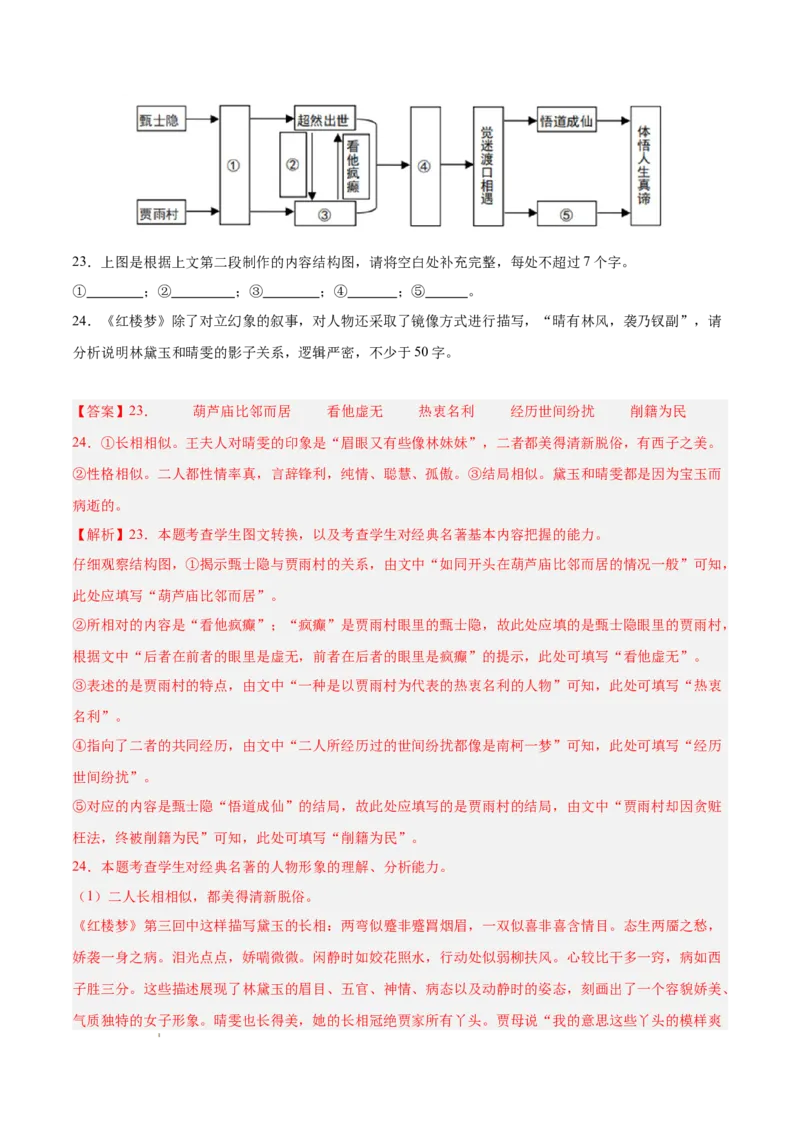 专题05整本书阅读《红楼梦》（名校名卷，20题）（解析版）(1)_1多考区联考_0103好题汇编备战2024-2025学年高二语文上学期期末真题分类汇编（统编版）