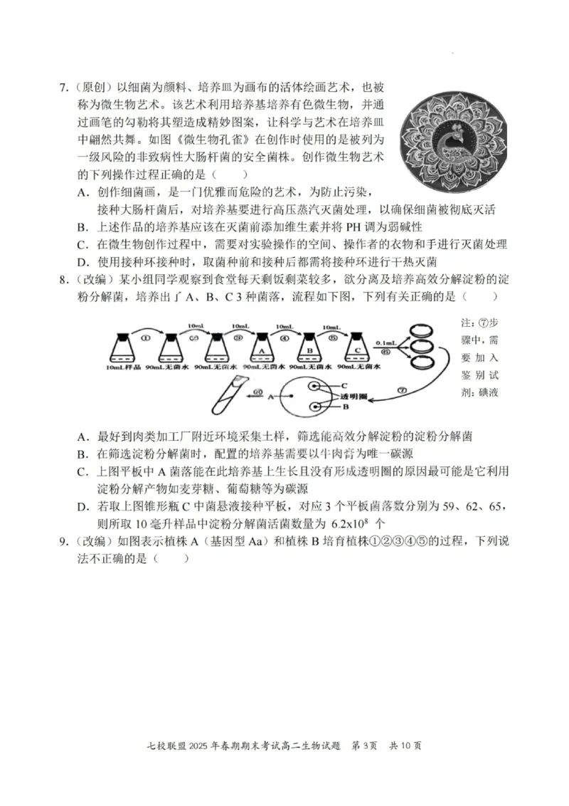 生物试卷+答案_2025年7月_250704重庆市七校联盟2025年春期高二年级期末考试（全科）