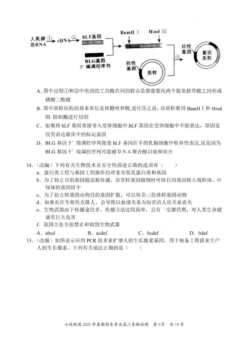 生物试卷+答案_2025年7月_250704重庆市七校联盟2025年春期高二年级期末考试（全科）