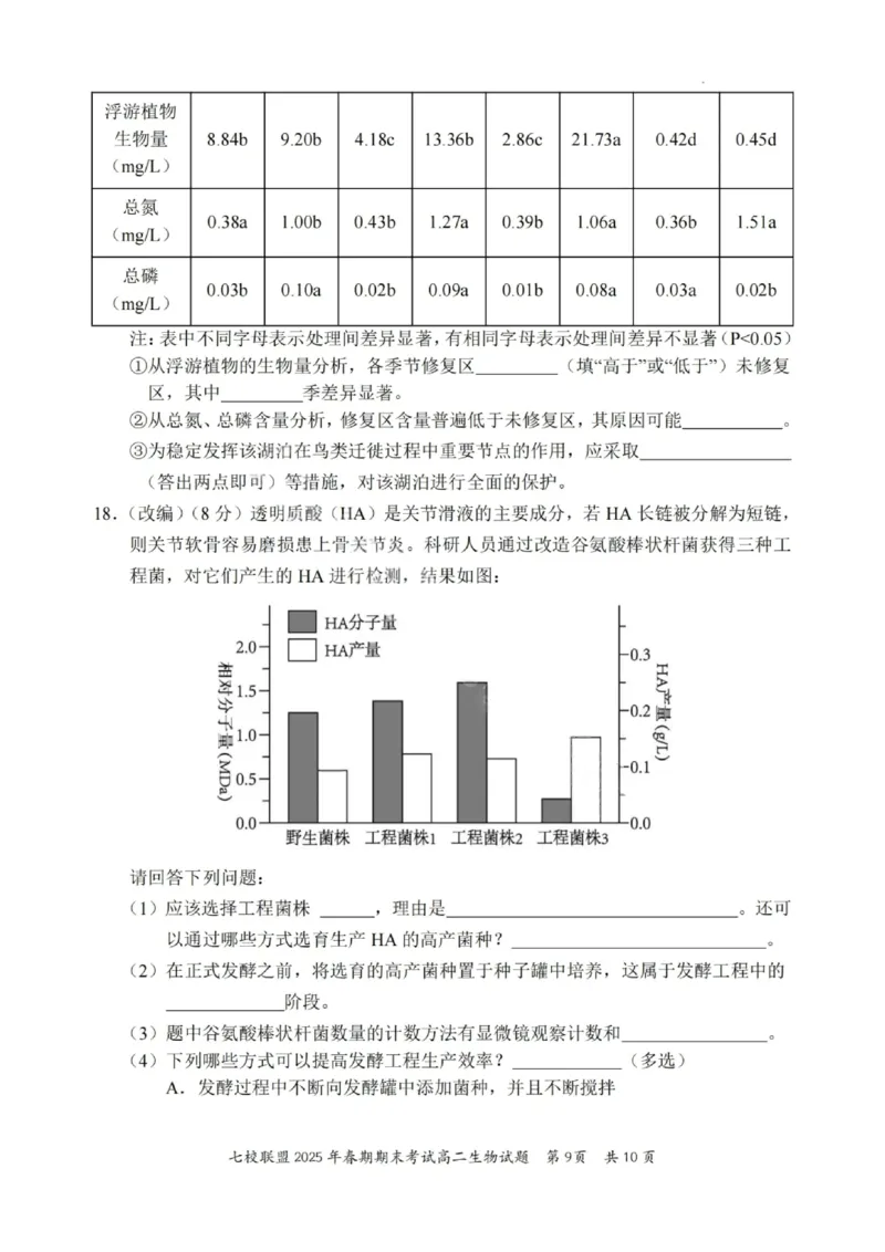 生物试卷+答案_2025年7月_250704重庆市七校联盟2025年春期高二年级期末考试（全科）