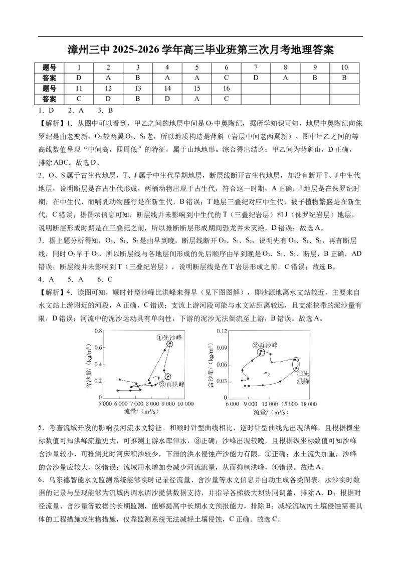 漳州三中2025-2026学年高三毕业班第三次月考地理参考答案_2025年12月_251214福建省漳州市第三中学2025-2026学年高三上学期12月月考（全科）