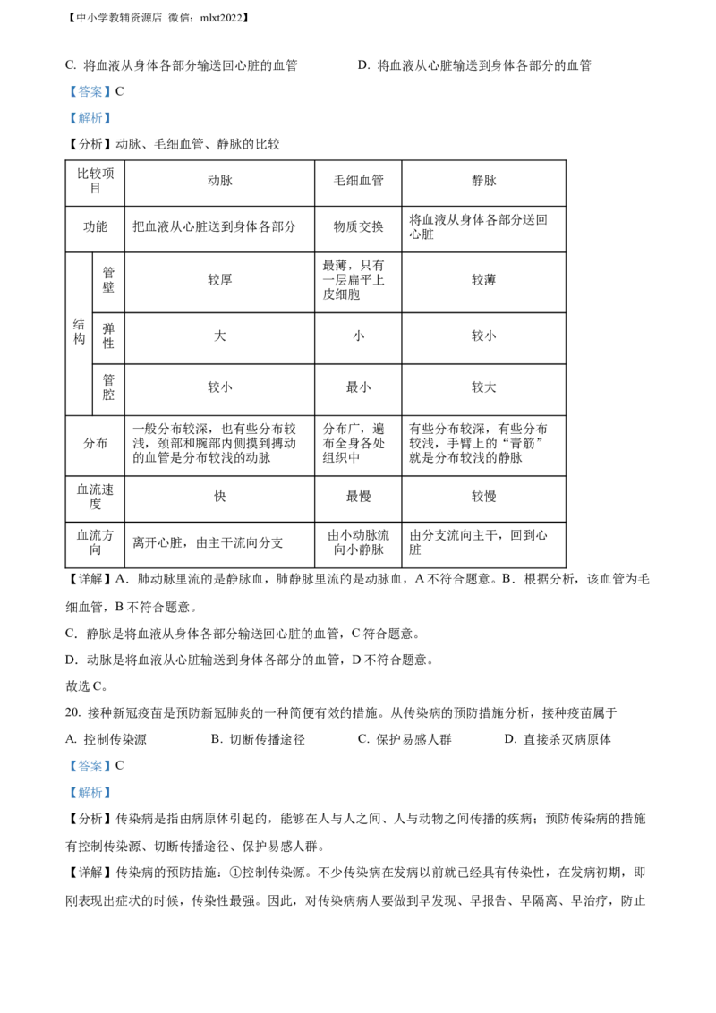 精品解析：2022年江苏省宿迁市中考生物真题（解析版）_中考真题_8.生物中考真题2015-2024年_2022年全国中考生物114份14