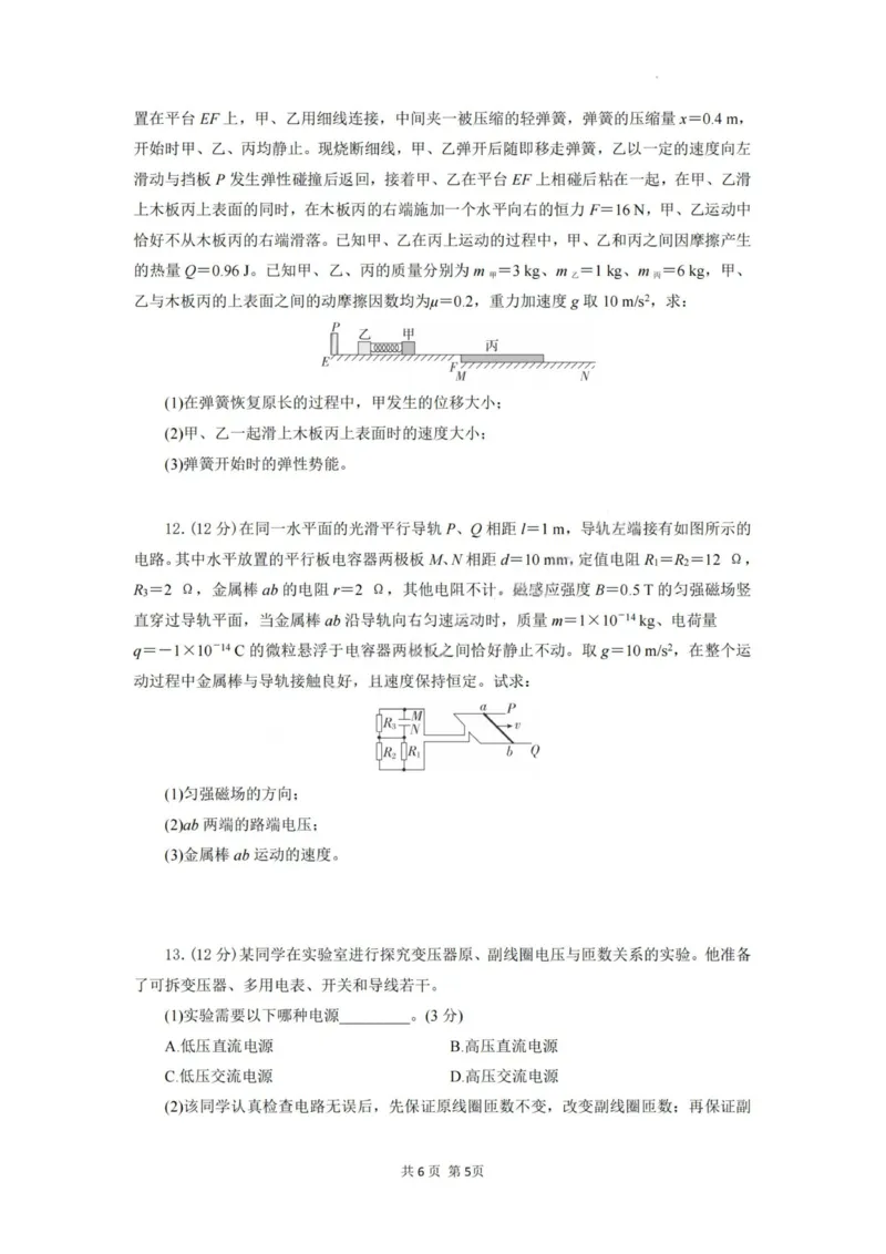 物理试题卷_2025年6月_250629湖北省八校联考2024-2025学年高二下学期6月期末（全科）_湖北省八校联考2024-2025学年高二下学期6月期末联考物理