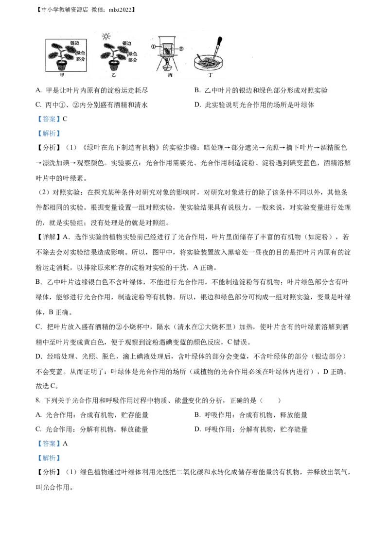 精品解析：2022年山东省滨州市中考生物真题（解析版）_中考真题_8.生物中考真题2015-2024年_2022年全国中考生物114份14