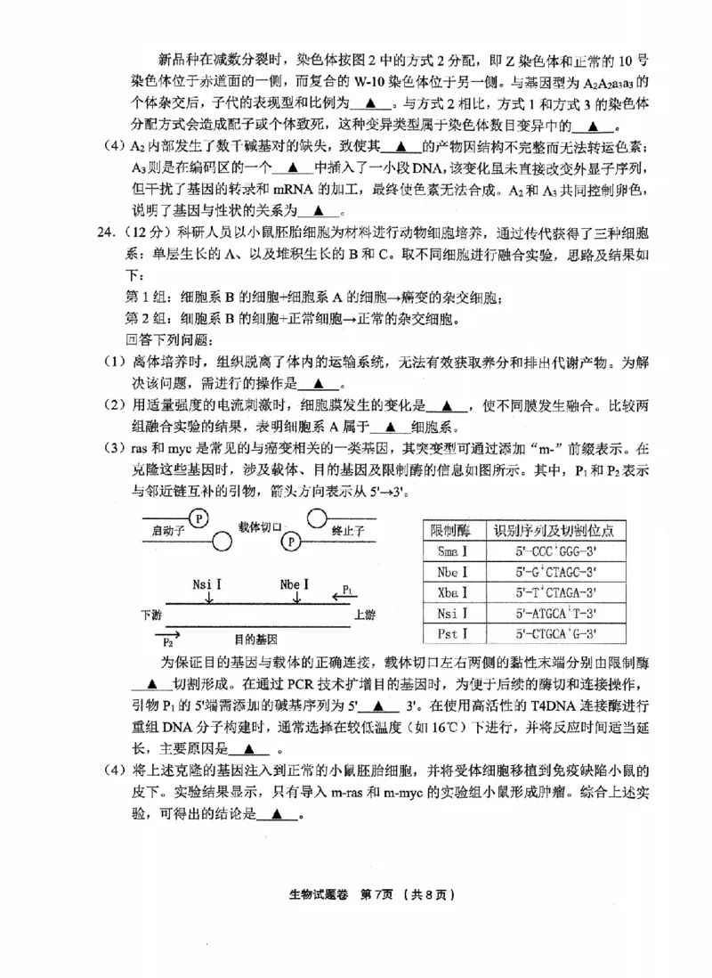 生物卷-2512金丽衢十二校_2025年12月_251204浙江省金丽衢十二校2025学年高三第一次联考（全科）_浙江省金丽衢十二校2025学年高三第一次联考生物试题（含答案）